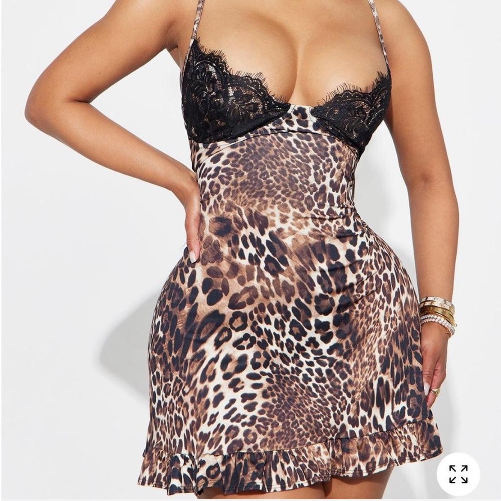 Fashion Nova Leopard and Black Lace Chemise